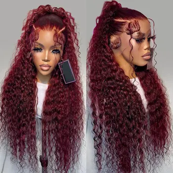 Тъмно Вино-червено Синтетични перука, изработени от синтетична коса за дантели, Безплатно, извратени, Термостойкое влакна, предварително выщипанный косата е За жени, Безплатна доставка