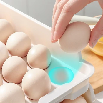 Кутия за съхранение на яйца Спестява място в хладилника, Държач за яйца, Штабелируемый Органайзер за яйца, плъзгащо се чекмедже за кухненски Яйца
