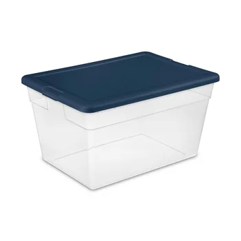 Квартовая прозрачна домашна кутия за съхранение с дръжка и капак, цвета на морска вълна синьо за ефективен, компактен за съхранение и организация (8 опаковки)