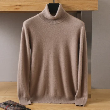 2023, Есен/Зима, Нова мъжки дрехи от 100% чиста вълна, морозостойкая, Висока яка Поло, обикновен пуловер, Модерен пуловер
