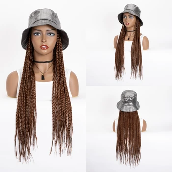 Продава Дълъг кафяв Сплетен синтетични перука WIGERA с бейзболна кепкой В кутията за Плетене Косичек, за удължаване на косата с широка шапка за жени