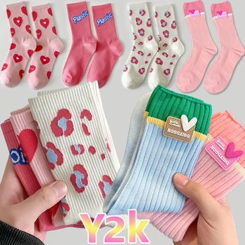 2023 Нов дамски памук чорапи със сърце, розово, с шарките на ягоди, сладък случайни Сокс Пролет Лято Есен