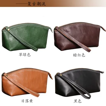 Нова дамска чанта от естествена кожа, растително дъбени Женствена чанта от естествена кожа Чанта за съхранение Многоцветен портфейл