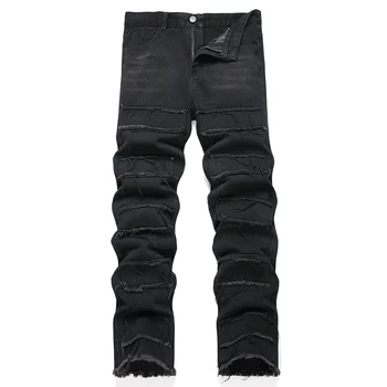 Реколта ежедневните си джинси С дупки, мъжки Черни широки панталони в американски стил, улични широки панталони