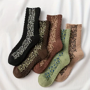 5 чифта чорапи със средна дължина, чорапи с принтом в стил ретро, Дамски чорапи със средна дължина