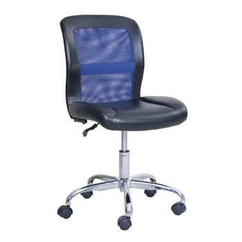 Офис стол със средна облегалка от винил мрежа, ергономичен офис стол в черно и синьо