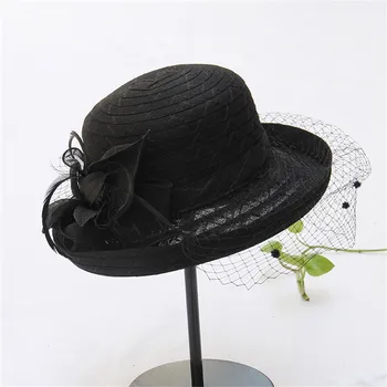 Дамски Тоалети шапка с swirls по краищата, Однотонная цвете шапка с широка периферия, Темпераментное Сватбена рокля, Шапка, Модерни елегантни шапки с чадър от известни личности