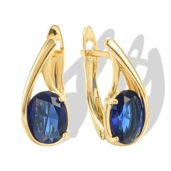 Овални Сапфирово-Синя Ушна обтегач от Цирконий За жени, Позлатени Медни Мода Тенденция на обеци, накити за момичета Всеки ден