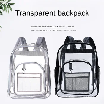Прозрачни PVC Двойно през раница Jelly, студентски чанта с голям капацитет, училищен раница, пътна водоустойчива чанта за съхранение на плуване