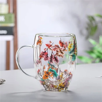 Чаша за цветята-чай, ръчно изработени, кафеена чаша от кремниевого стъкло с високо съдържание на бор, двупластова стъклена чаша за жените, Свети Валентин, сватба