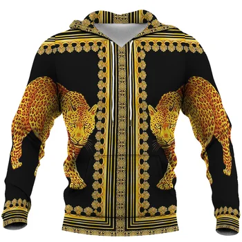 Златен Мъжки hoody с флорални принтом под формата на животни, Леопард, 3D Hoody, Дрехи Оверсайз 6XL, Спортен костюм, Пуловер, Дамски Ежедневни hoody с качулка