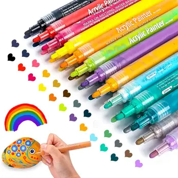 Премиум Арт маркер Опаковка от 24 бояджийски дръжки с 2 мм фитил Акрилни дръжки Нетоксичная Акрилна дръжка Водоустойчив Графити-маркери за DIY Paint Pen