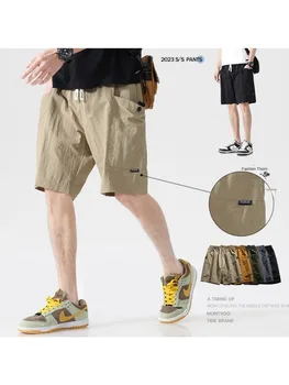 Къси панталони-карго Мъжки Летни Ice Silk бързо съхнещи Универсалните модни Свободни спортни панталони с прав штанинами, Ежедневни баскетболни панталони на една четвърт от дължината на