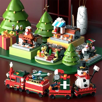 Коледен Влак Строителен Комплект Бижута Играчки Зимни Селски Станция Строителни Блокове Състав Набор от Коледни Играчки за деца и Възрастни
