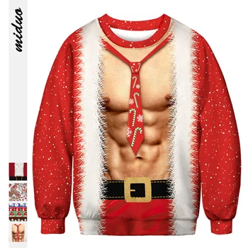Забавна отворена на гърдите и корема, козината на Дядо Коледа, Коледни свитшоты за Мъжествените Мъже, Нови Ежедневни мъжки Градинска облекло