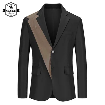Оборудвана мъжки сако с ревери, ежедневни бизнес Блейзери за сватбени партита, износоустойчиви мъжки обикновена свободни корейски якета