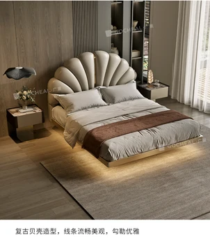 Подвесная легло в формата на миди, италиански минималистичная кожено легло от телешка кожа, подвесная легло от неръждаема стомана на последния етаж, главната спалня