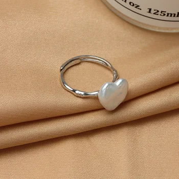 Корейското сърце, пръстени с перли в бароков стил за жени, Жена Елегантен пръстен с естествен сладководните перли, годежни пръстени, бижута за младоженци, подаръци за влюбени