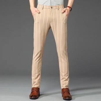 2023 Пролетно-Есенни Маркови Панталони на райета, Мъжки Класически Бизнес Панталони с висока талия, Оборудвана строг костюм, Ежедневни панталони, на Мода с Високо качество
