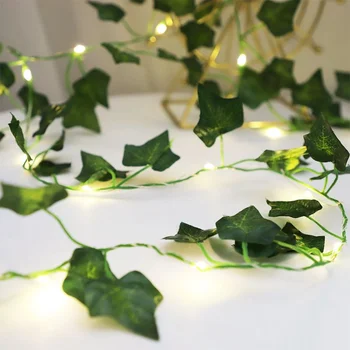 Зелени Листни Гирлянди Изкуствена Лоза Приказни Светлини Работещи На Батерии Декорация На Дома За Плевене Коледна Лампа Завеса Led Светлини