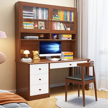Бюро от масивно дърво, лавица за книги, вградена комбинация от бюрото и стола, домакински настолен компютър часа