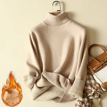 Поло размер оверсайз 4xl Плюс velvet топъл пуловер, пуловер, Женски зимен основния Тънък вязаный пуловер с дълъг ръкав, Нови универсални капаци