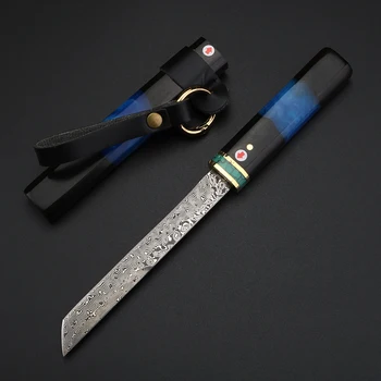 Дамасский нож с фиксирано острие, походный нож с висока твърдост, инструмент EDC за къмпинг нож в дървена обвивка