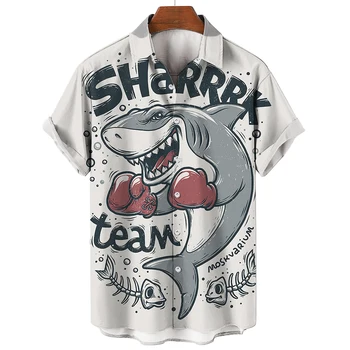 2023 лятна мъжки нова плажна риза с 3D принтом акули, празнична дрехи, къса яке, празнична облекло