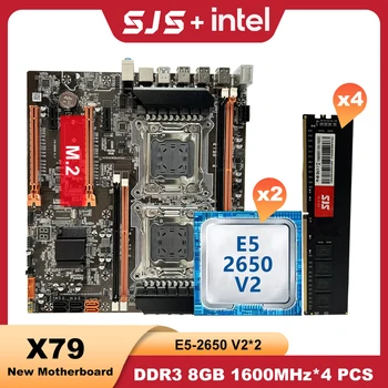 SJS X79 E5 2650 V2 DDR3, 32 GB LGA 2011 X79 Комплект placa mãe с два процесора E-ATX Intel Xeon с дънна платка 4*8 GB оперативна памет на 1600 Mhz
