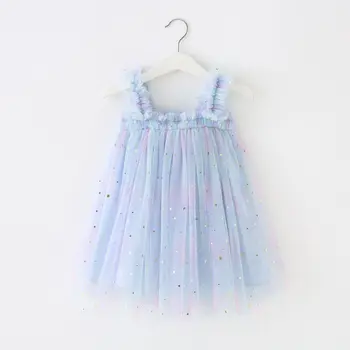 2023 Ново Детско рокля С пайети, Звездното Преливащи рокля-комбинация, Сетчатое Газово Пищни рокля, Детско снимки на Принцеса Рокля