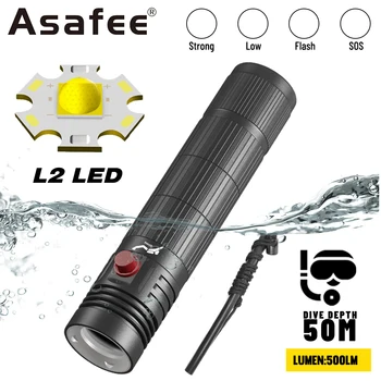 Asafee D901 50 М Подводен L2LED 500ЛМ Фенерче за Гмуркане 200 М Обхват Факел IPX8 Водоустойчива Лампа SOS Light Магнитен Превключвател Фенер