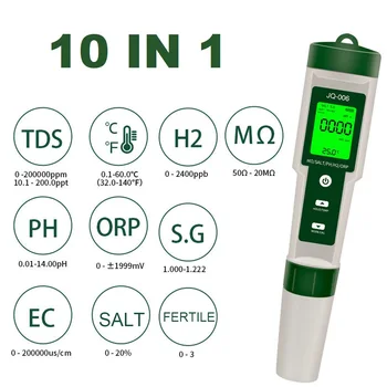 дръжка-цифров тестер за качеството на водата 10в1 PH/TDS/ЕО/Солена/ORP/H2/S. G/Температура/Концентрация на хранителния разтвор/㏁ Измерване на дръжката