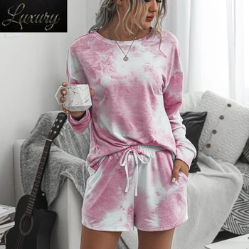 Цветни пижами, дамски нова начална дрехи, женски пижамный комплект от две части с принтом, модерна пижама с равен брой гласове-боя, пижамные за топене на съня, нощна риза