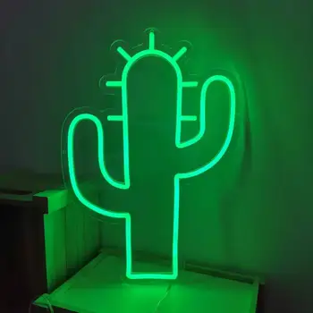 Неонова реклама с Cactus захранва от USB за декор на стаята, led неонова лампа с регулируема яркост, нощна светлина за бар, ресторант, Мъжки пещера, стенно изкуство