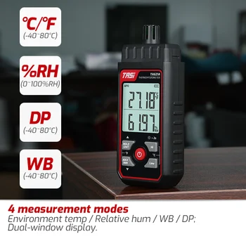 Цифрово Измерване на температура и влажност -40 ℃ ~ 80 ℃/ ℉ DP/WB 0 ~ 100RH% Тестери на Околната среда Термометър-Влагомер