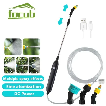 Преносими Електрически Градински пръскачка за поливане, инструмент за поливане, акумулаторна чрез USB Телескопична дръжка с 3 дюзи за тревата растения