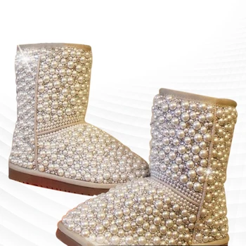 Ръчна изработка по поръчка на зимния персонализирани дизайн чувство перли и кристали всички топли зимни обувки моден тренд сгъсти памук sho
