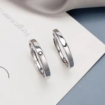 Комплект пръстени за двойката Sun Moon, 2 броя, Прости пръстени за любов, Подарък за член от семейството, 40 GB
