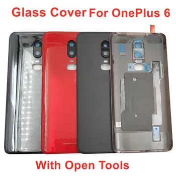 За OnePlus 6 Оригинална делото със Стъклен Капак на Отделението за батерията Задната врата Корпус Панел Калъф С рамка Обектива на камерата / Фенерче Лепило