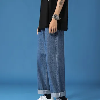 2023 Нови Улични ежедневни широки дънки, мъжки корейски модни директни широки панталони в стил хип-хоп, чифт дънкови панталони, черен, светло син