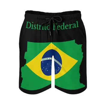Карта на Федералния окръг на Бразилия, Флаг на Бразилия, Аниме BeachClassic, Регулируем Шнур, Дишаща, бързо съхнещи, Мъжки Плажни Шортыбаскетба