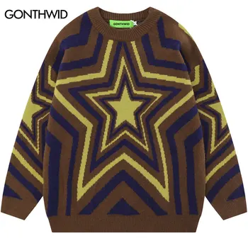 Пуловер Harajuku Y2K в стил Хип-Хоп, Вязаный Жилетка в Ретро стил, със Звездите, Градинска Облекло 2023, Мъжки Модерен Свободен Пуловер, Пуловери, Трикотаж