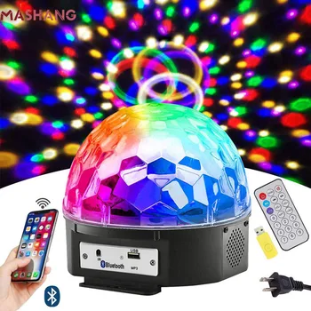 Цветни Led Сценична Лампа Magic Ball с Въртяща се На 360 ° Дискотечным Лазерен Лъч Bluetooth Високоговорител Със Звук, Активен DJ За Денс Партита