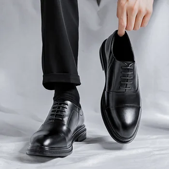 2023 Мъжки модел обувки Oxfords, Бизнес офис черни обувки с остър пръсти, кафяви, мъжки официални обувки с дантела, обувки за Сватба