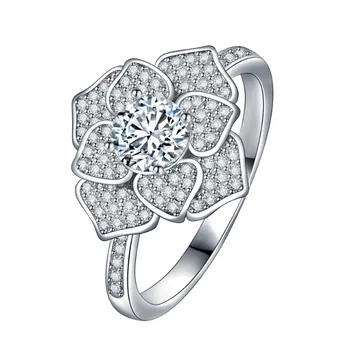 Дамско модерно Луксозно пръстен с цвете Камелия, Годежен Пръстен, Сватбени парти, Сребърни бижута, Пръстен на Едро