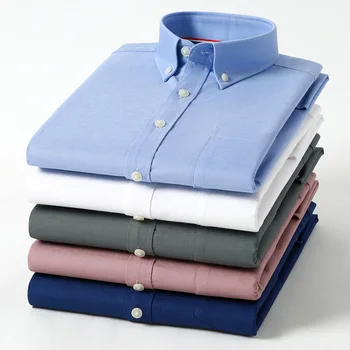 Нова Мъжки ежедневни бизнес риза с дълъг ръкав, с един накладным джоб, в стандартна клетка, в ивица, Удобни оксфордские риза от 100% памук