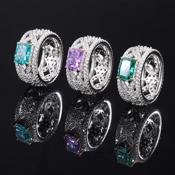 Лилави, Сини, Зелени Геометрични пръстени от сребро 925 проба с высокоуглеродистыми диаманти, оригинални сертифицирани за жени, Безплатна доставка, Подарък за Деня на майката