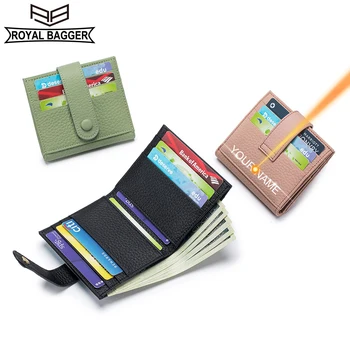 Държач за кредитни карти Royal Багер за жени, модерен Кратък тънък портфейл от естествена телешка кожа, портфейл, в корейски стил 3446