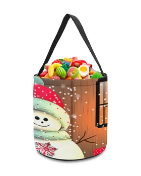 Кошница за съхранение на Коледа Снежен човек, Кофа за сладки бонбони, Преносим домашна чанта за багаж, кош за детски играчки, вечерни аксесоари за украса