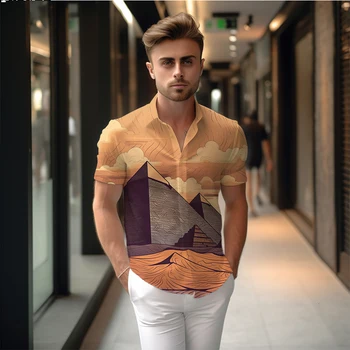 Лятна нова мъжка риза с пирамидальным 3D принтом, мъжка риза в разговорния стил мъжка риза, градинска мода, висококачествена мъжка риза